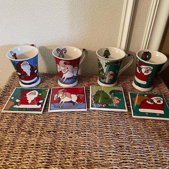 Ursula Dodge Christmas Themed Cups and Coordinating Coasters set of 4 - Picture 15 of 15